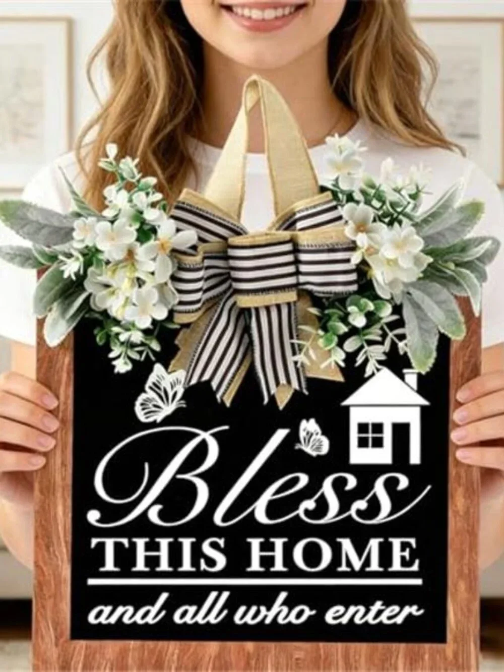 14'' Bless This Home and All Who Enter Wooden Door Sign
